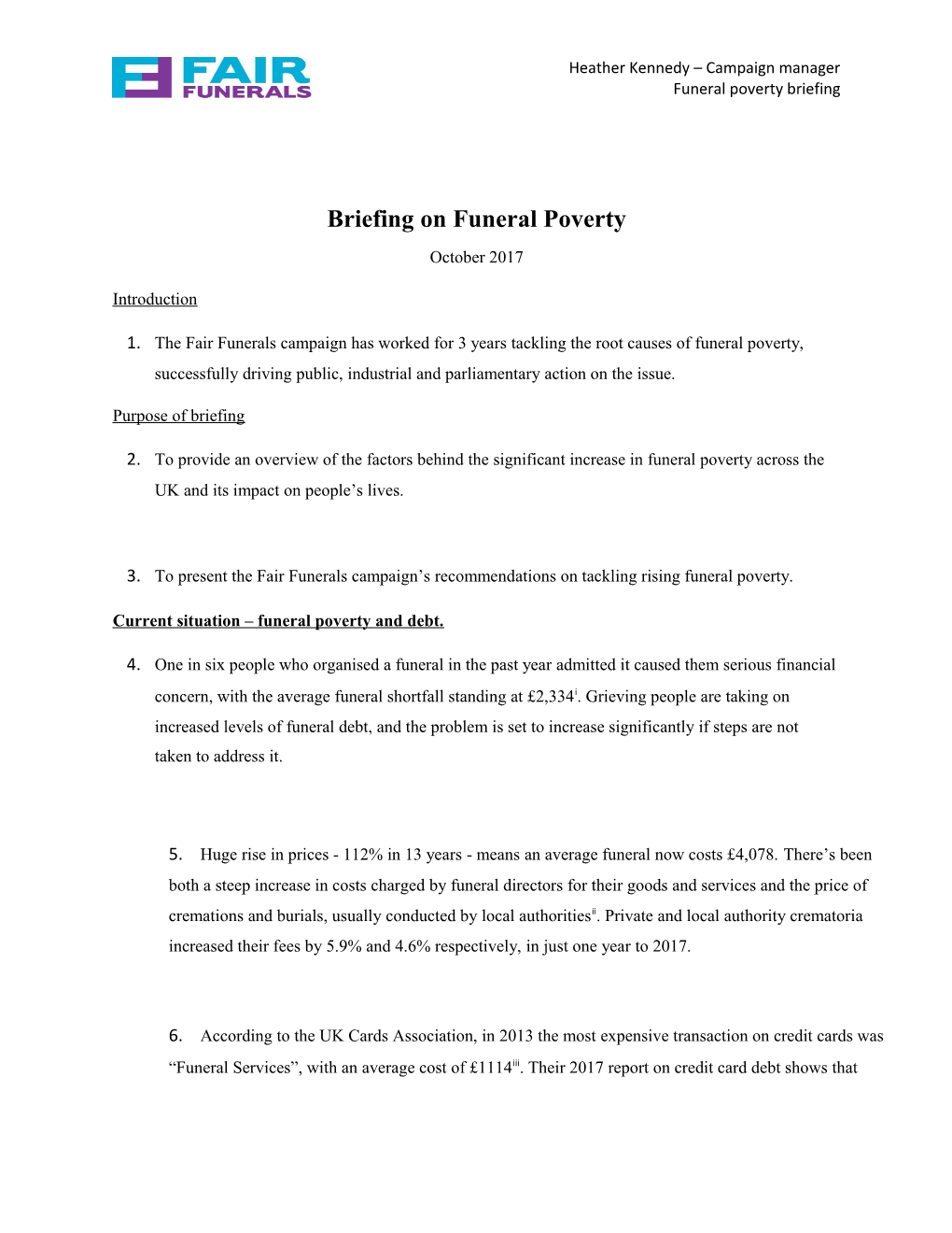 Briefing on Funeral Poverty