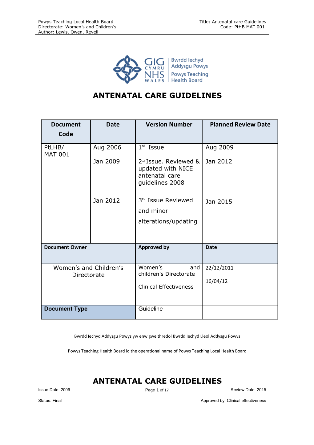 Antenatal Care Guidelines