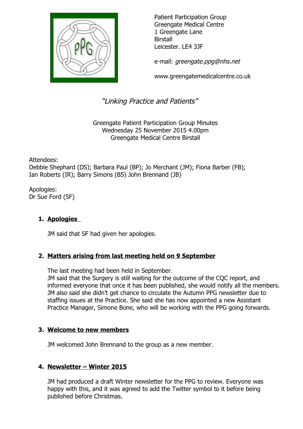 Greengate Patient Participation Group Minutes