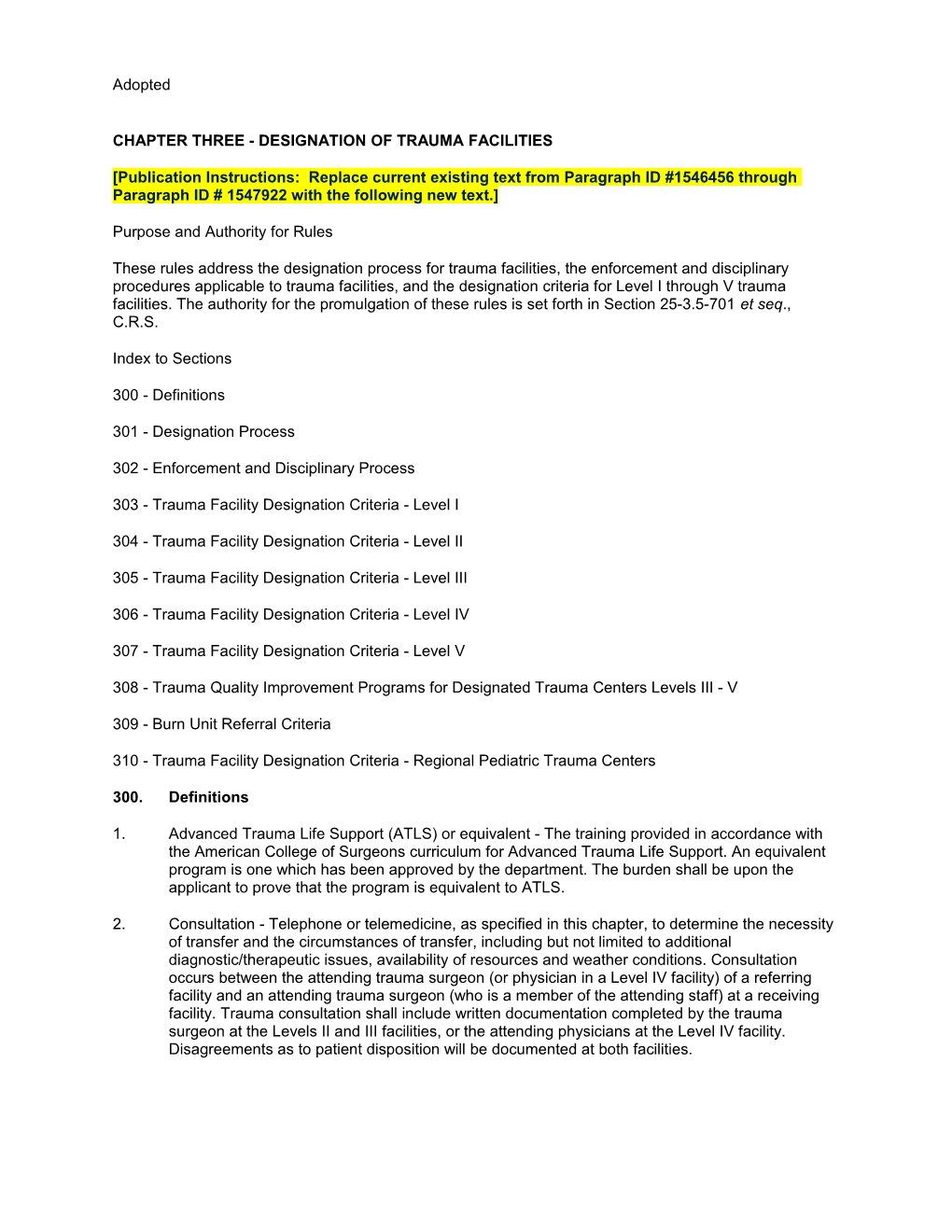 Chapter Three - Designation of Trauma Facilities