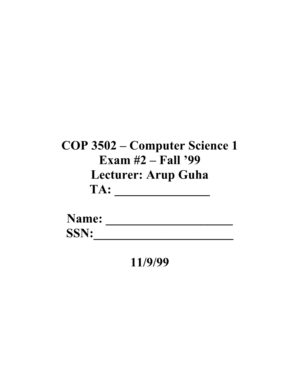 COP 3502 Computer Science 1