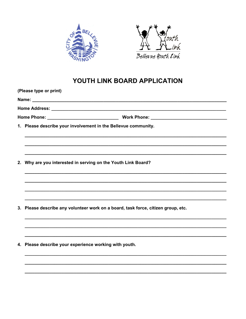 Youth Link Board Application