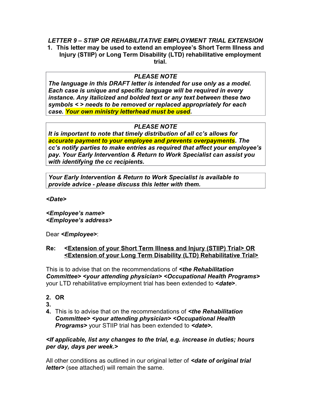 Letter 9 Stiip Or Rehabilitative Employment Trial Extension