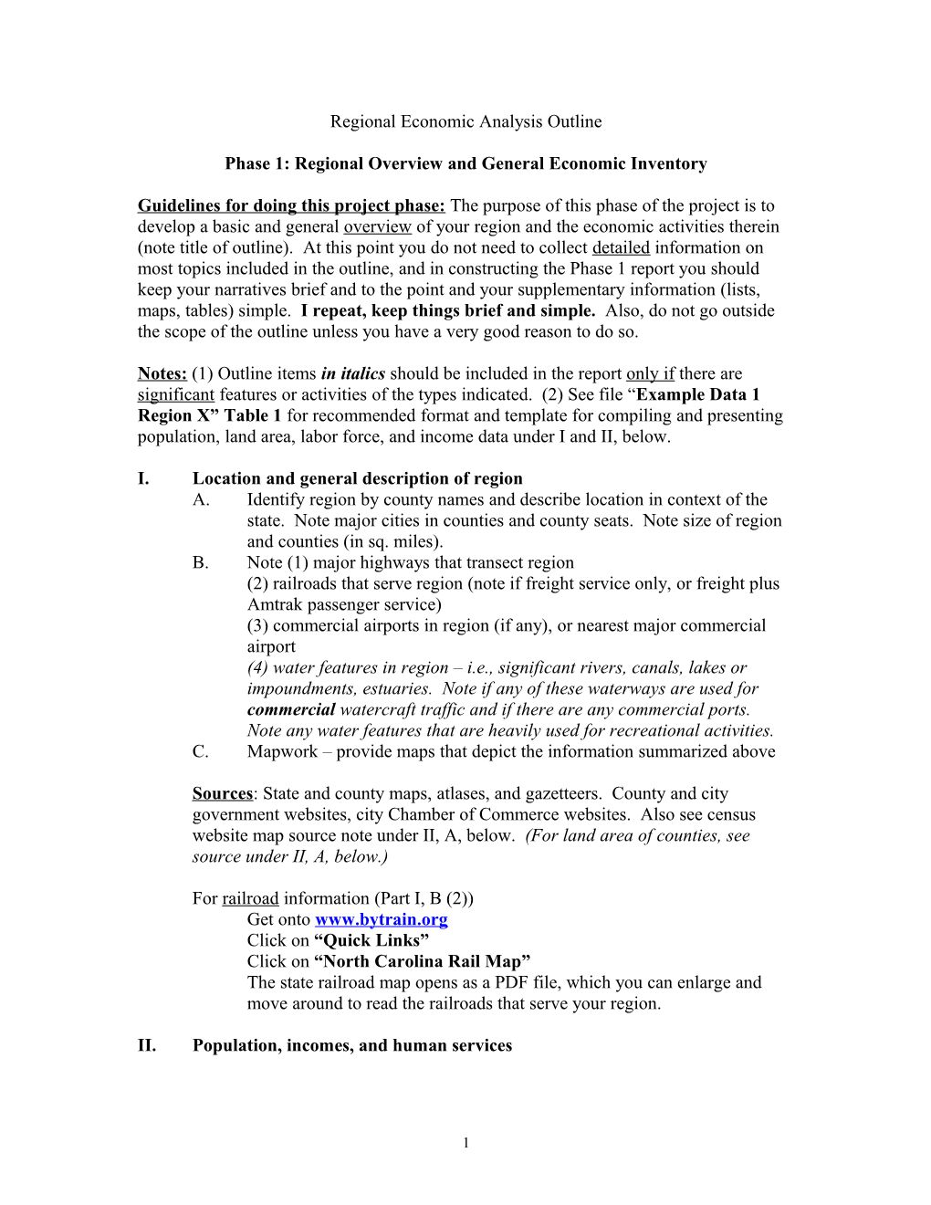 Regional Economic Analysis Outline