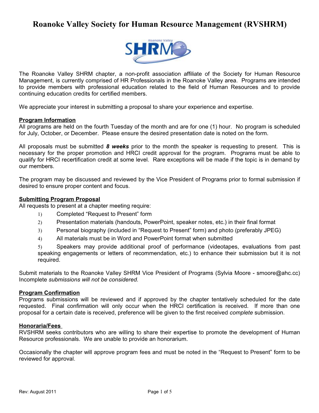 SHRM 2001 Proposal Form