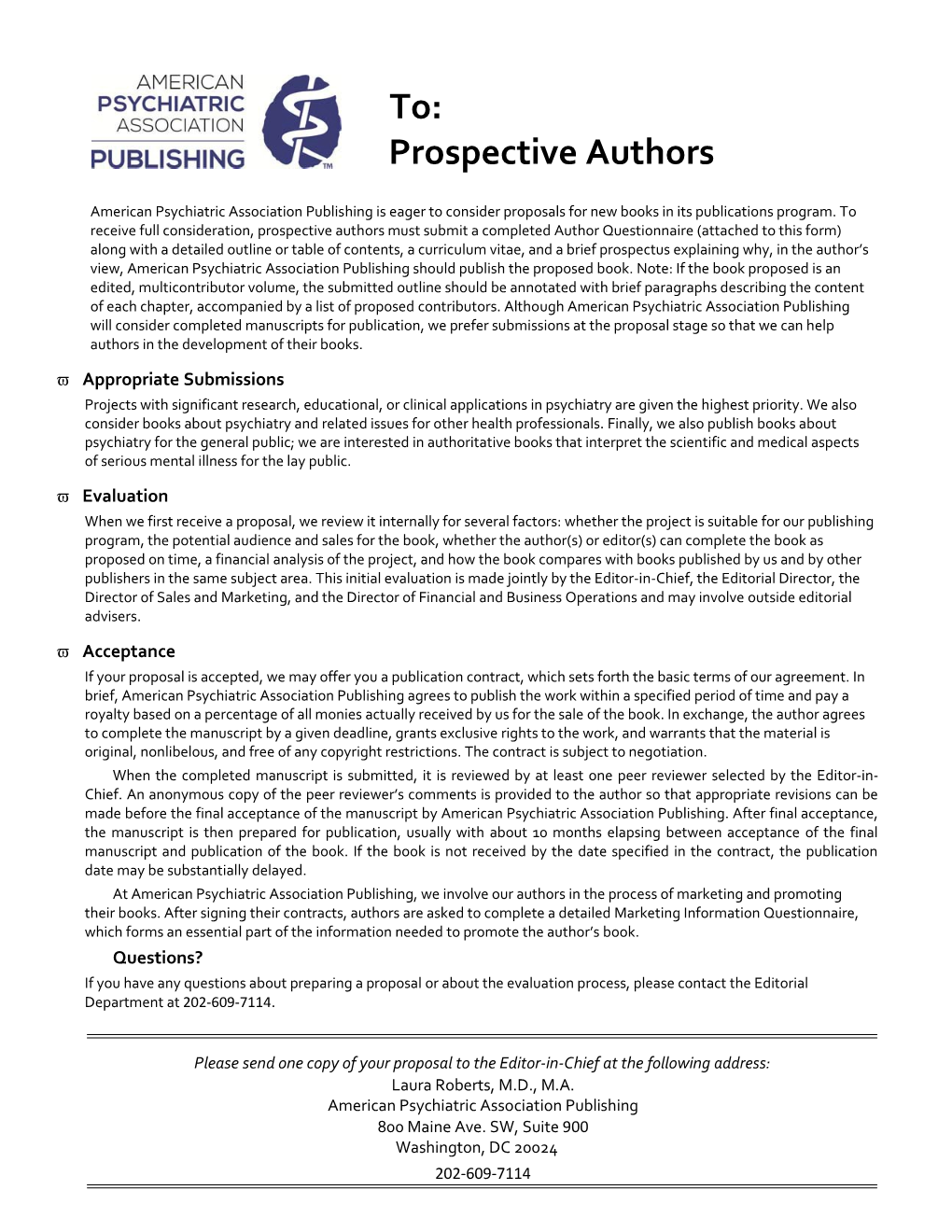 Prospective Author Form for American Psychiatric Association Publishing