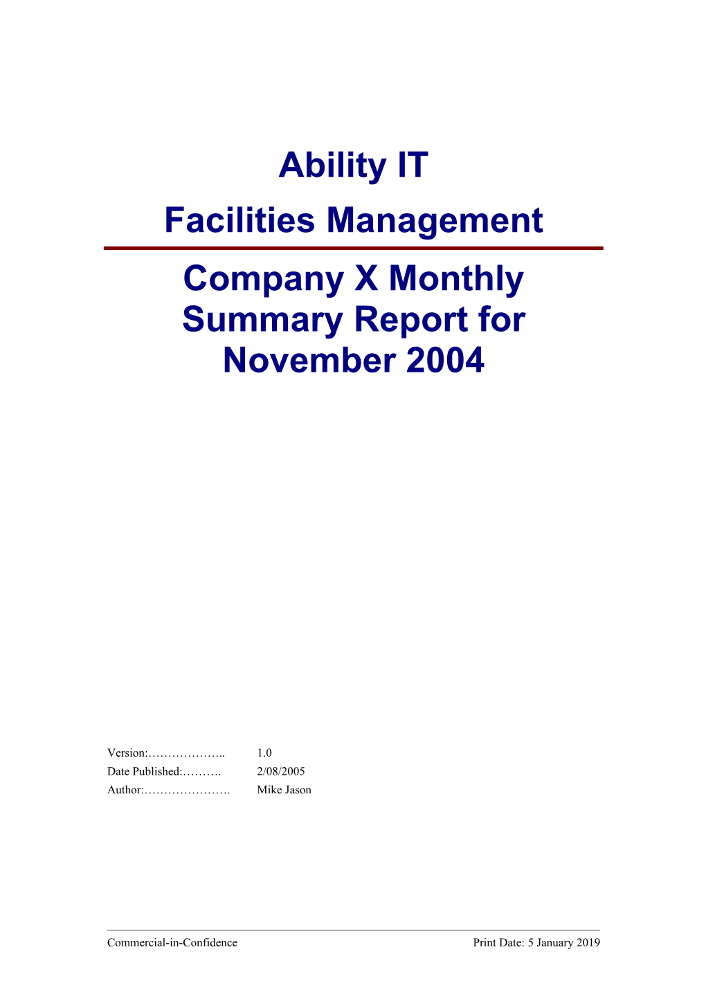 XYZ Facilities Management Report for September 2004