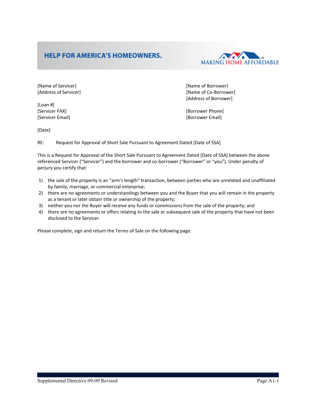 Request for Approval of Short Sale