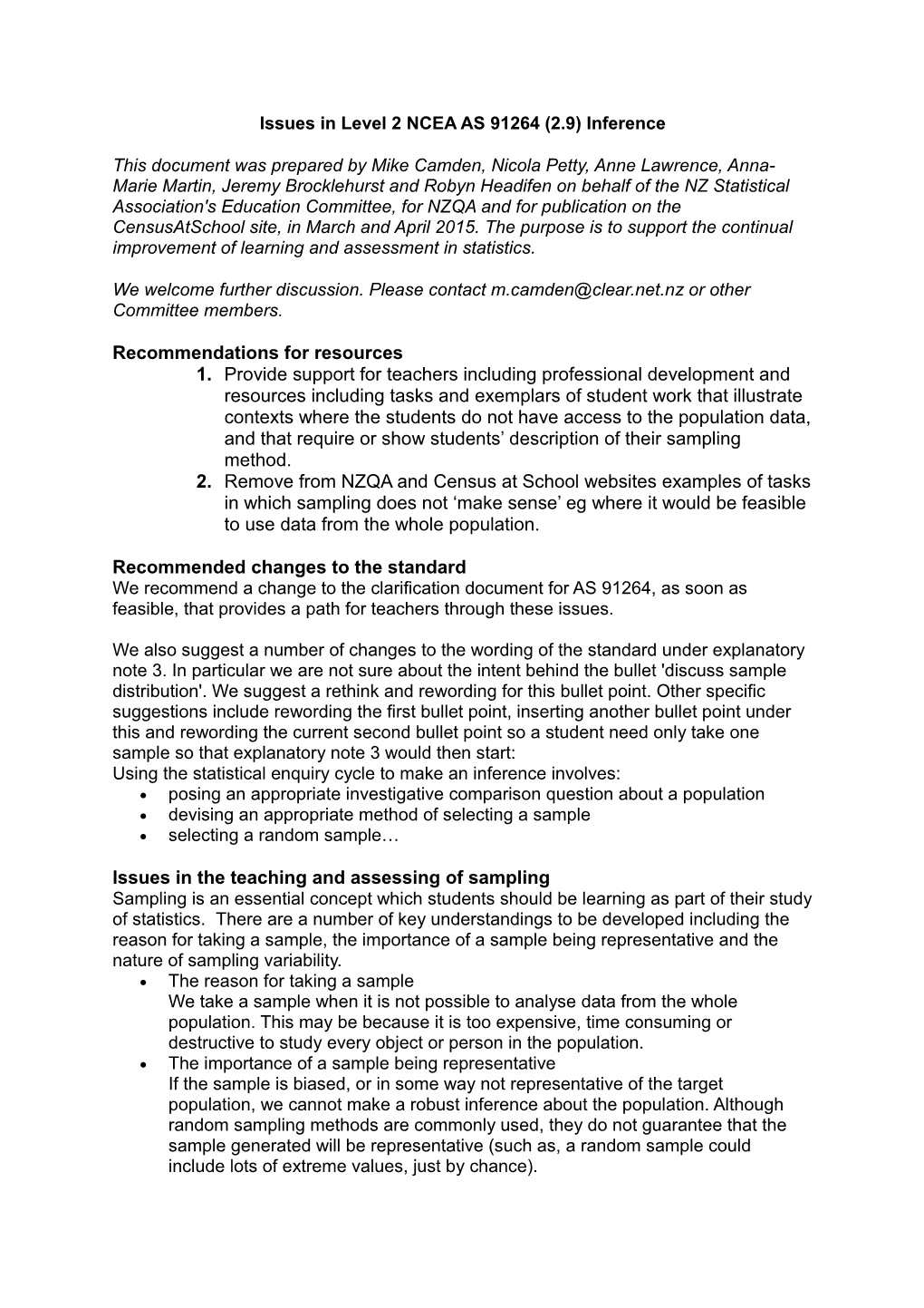 Issues in Level 2 NCEA AS 91264 (2.9) Inference