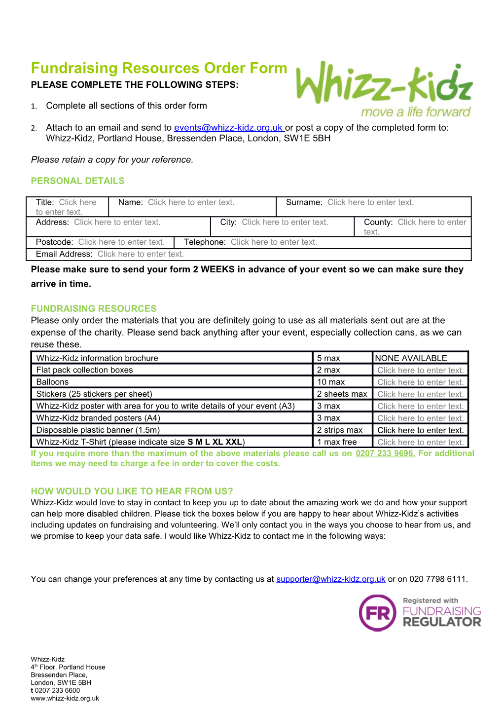 Fundraising Resources Order Form