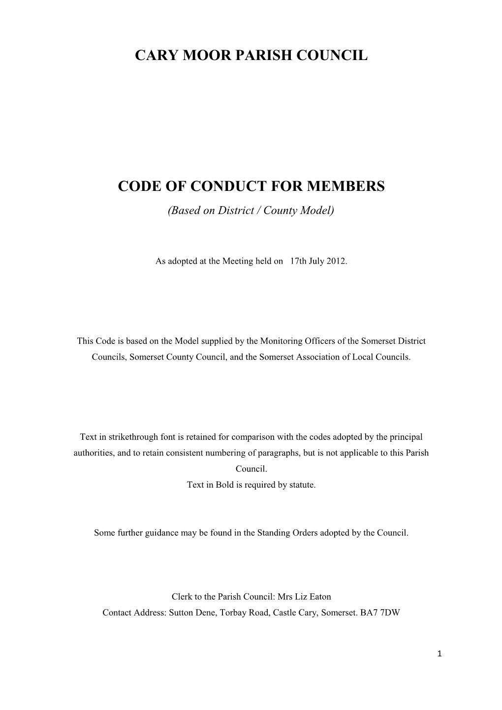 Draft MEMBER CODE of CONDUCT