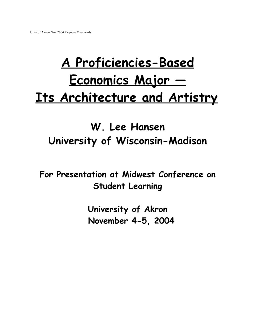 A Proficiencies-Based Economics Major