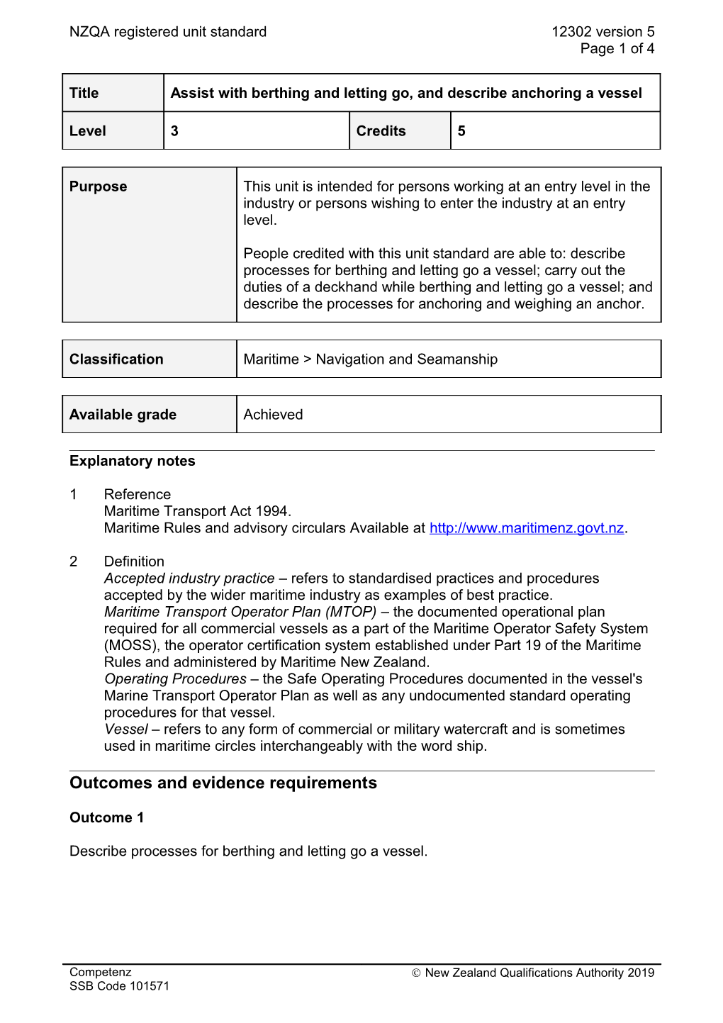 12302 Assist with Berthing and Letting Go, and Describe Anchoring a Vessel