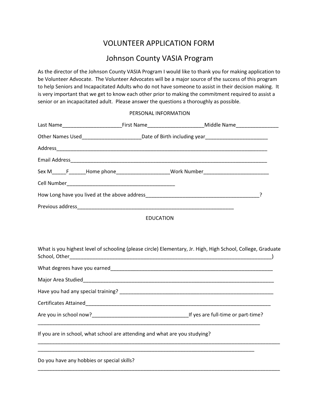 Johnson County VASIA Program