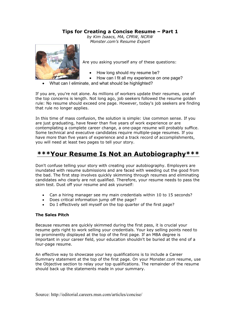 Tips for Creating a Concise Resume Part 1