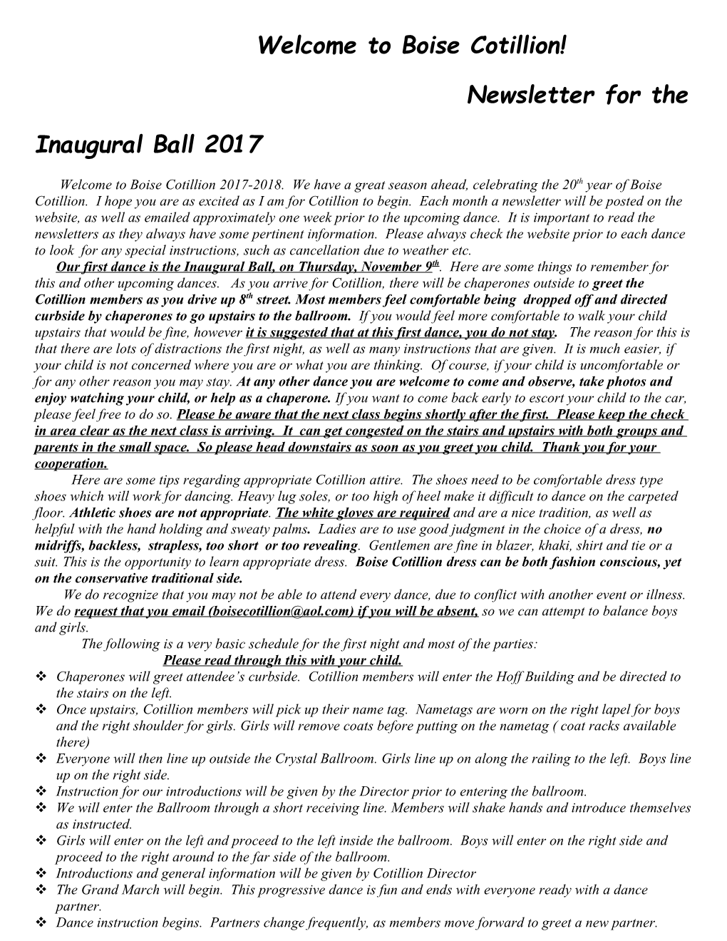 Newsletter for the Inaugural Ball 2017