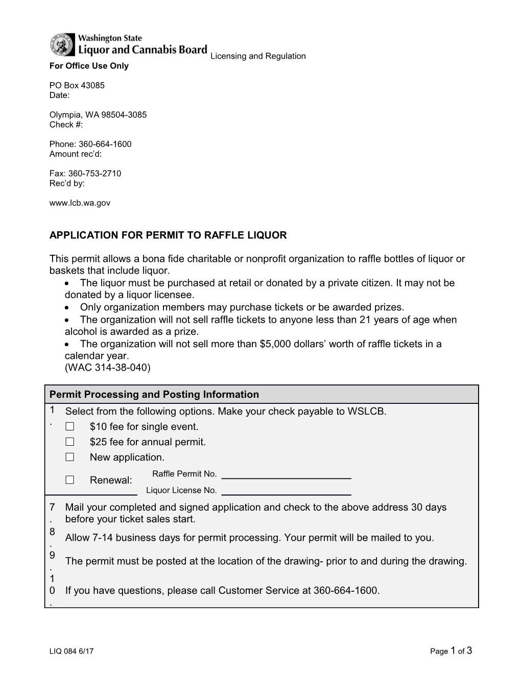 Application Form for Permit to Raffle Liquor