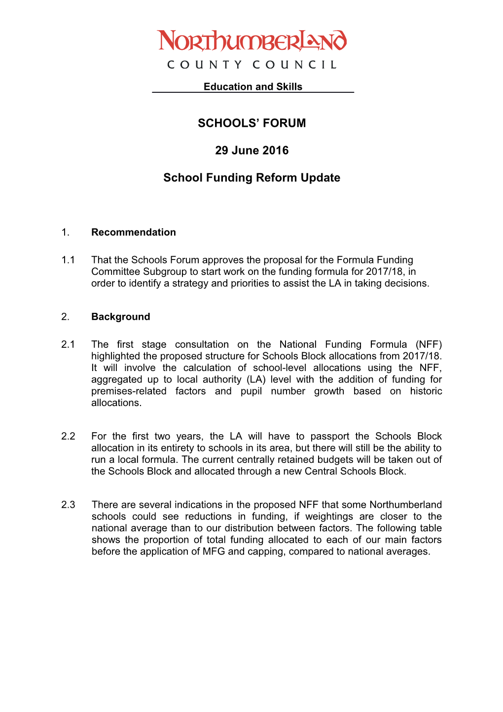 School Funding Reform Update