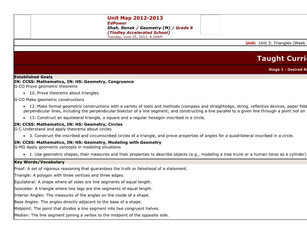 Atlas Curriculum Management Unit Map 2012-2013 Edpower Shah, Ronak / Geometry (M) / Grade