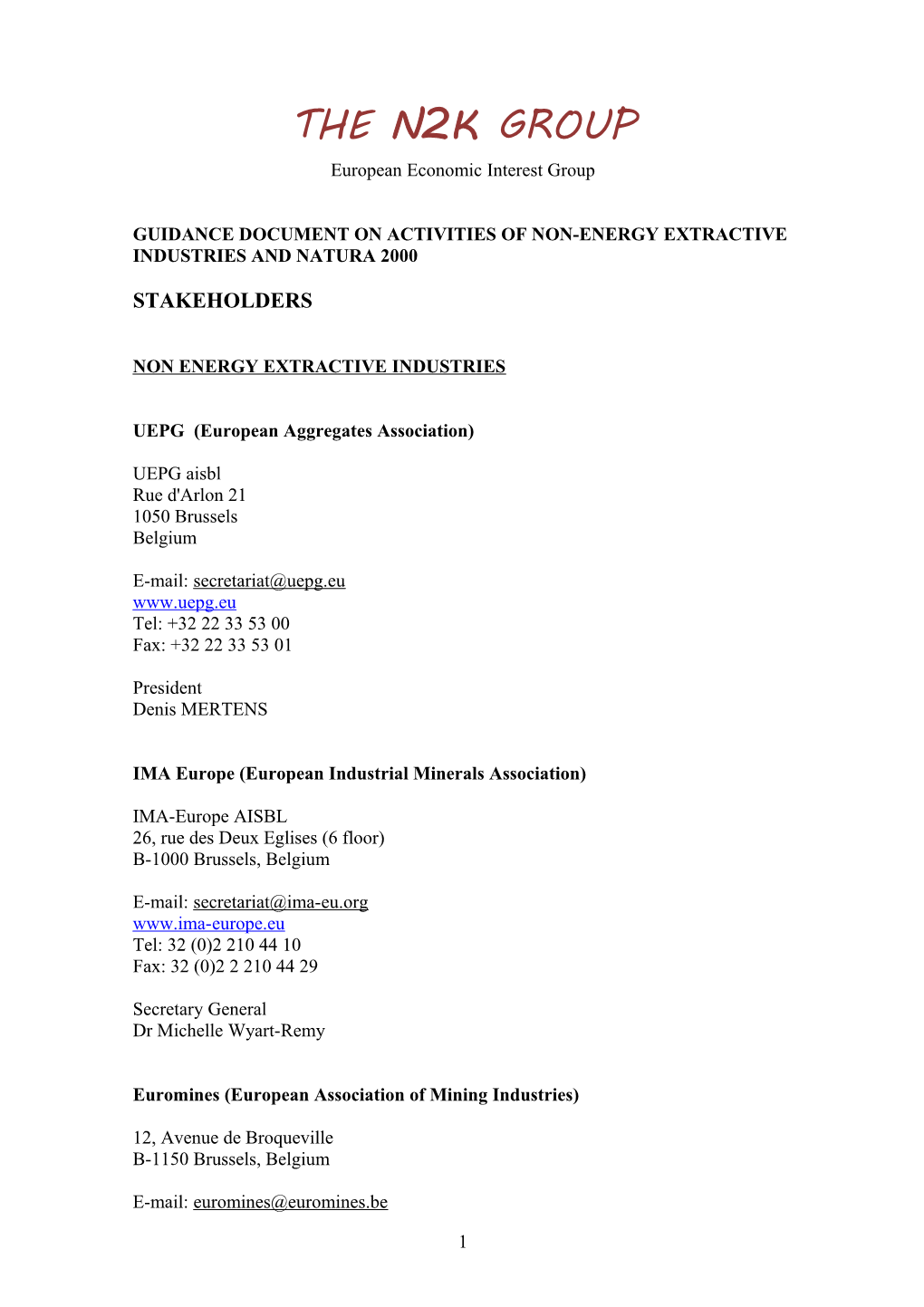 Guidance Document on Activities of Non-Energy Extractive Industries and Natura 2000