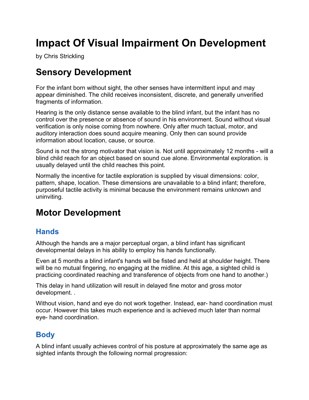 Impact of Visual Impairment on Development