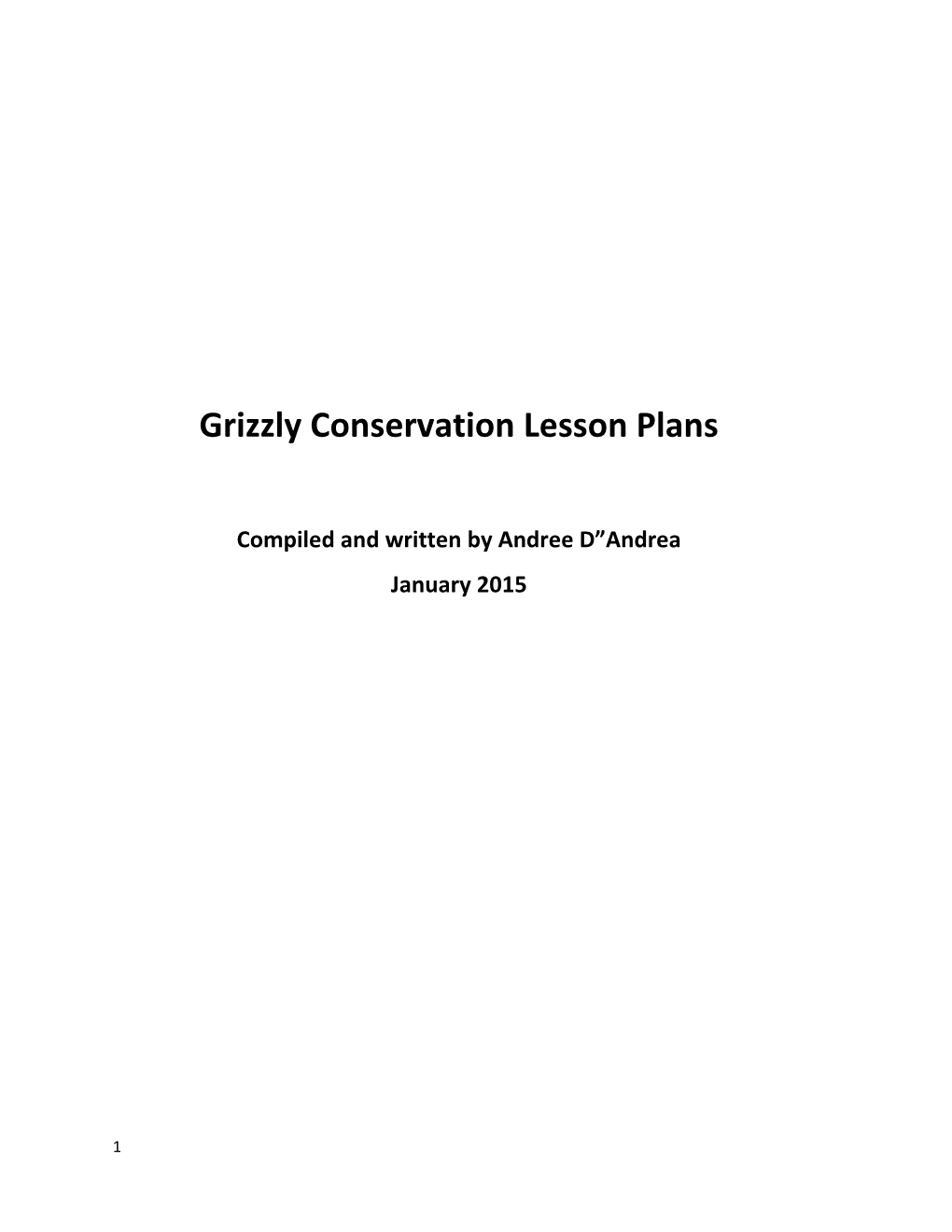 Grizzly Conservation Lesson Plans