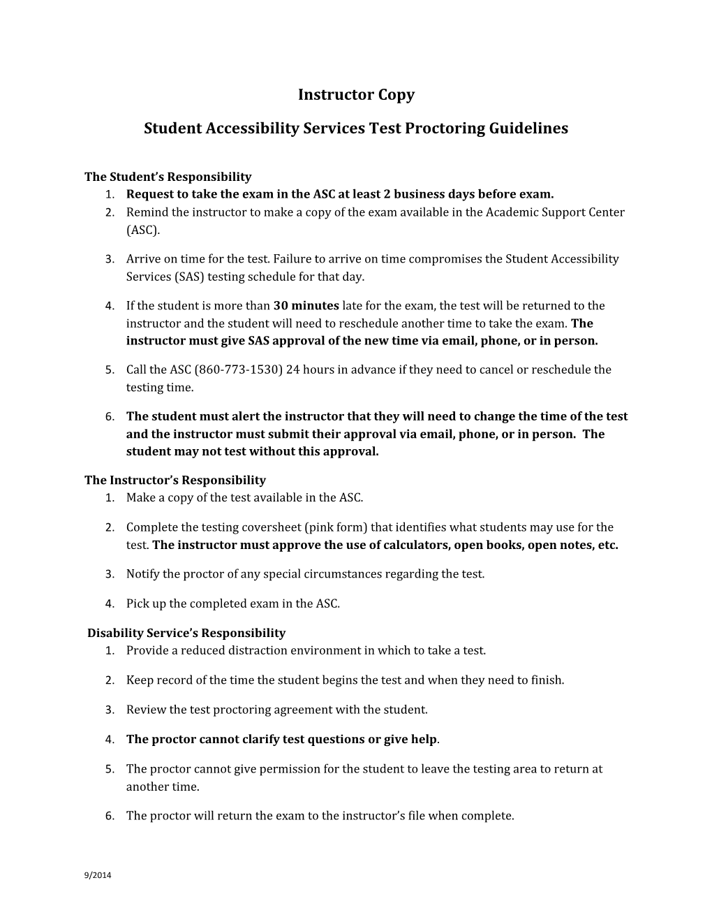 Student Accessibility Services Test Proctoring Guidelines