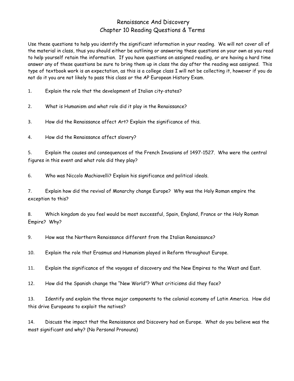 Chapter 10 Reading Questions & Terms