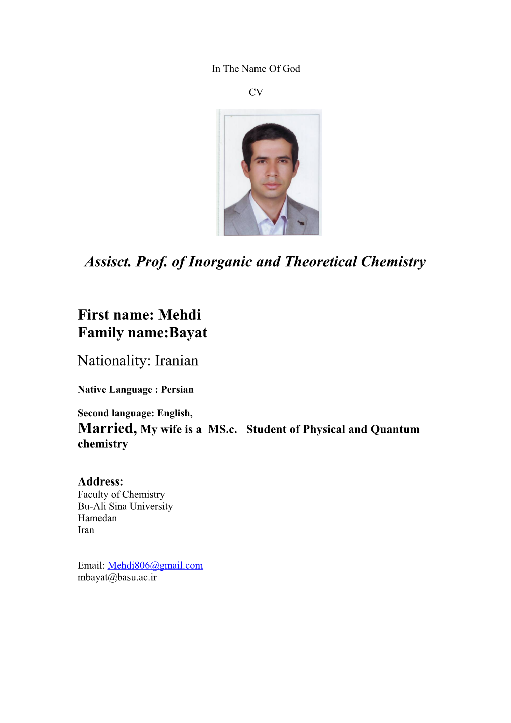 Assisct. Prof. of Inorganic and Theoretical Chemistry