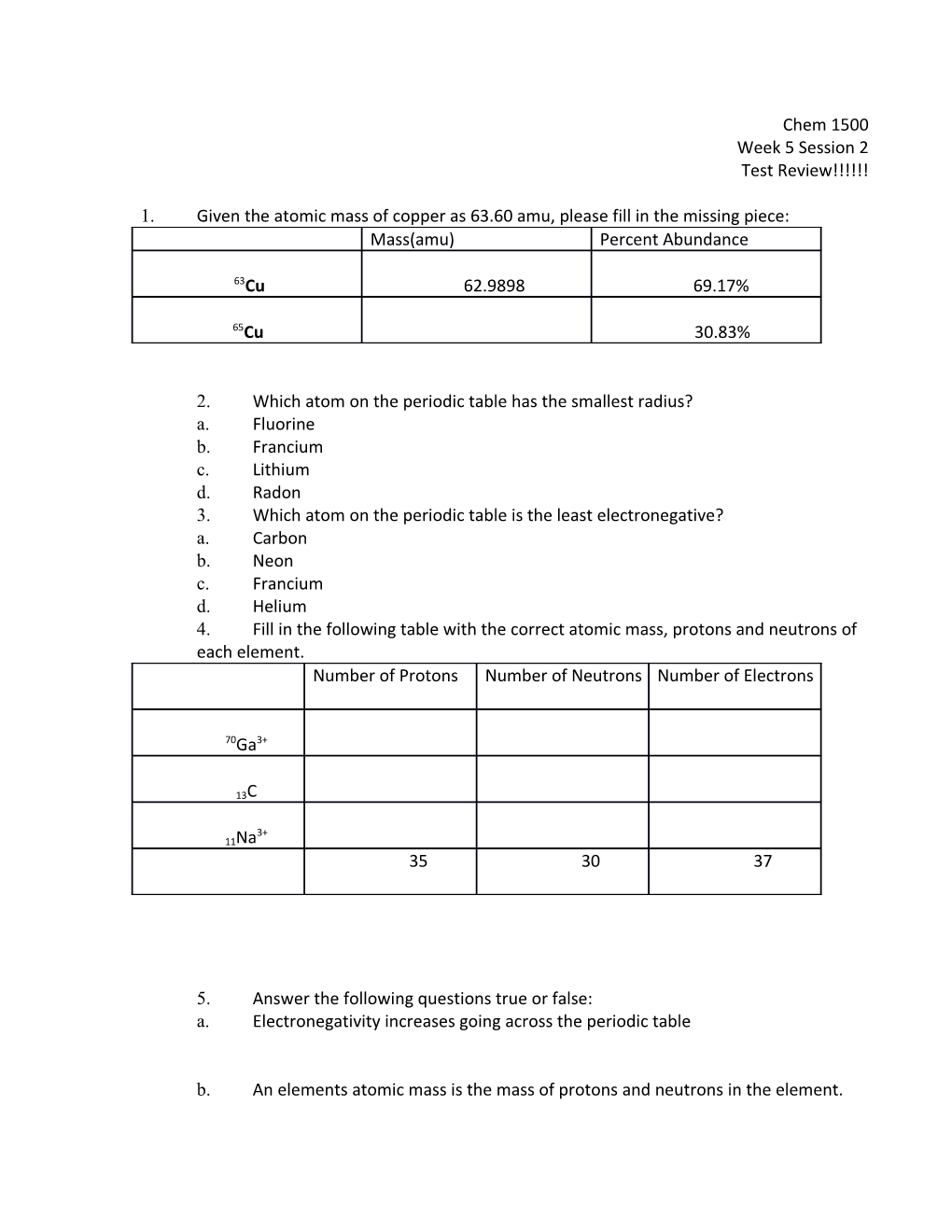 Given the Atomic Mass of Copper As 63.60 Amu, Please Fill in the Missing Piece