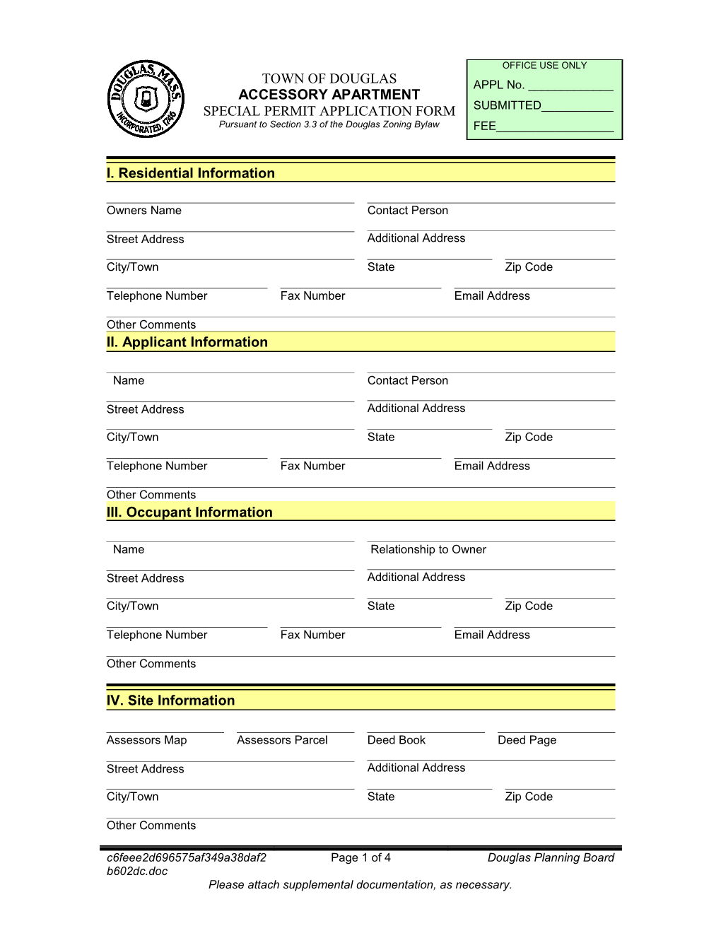 I. Residential Information