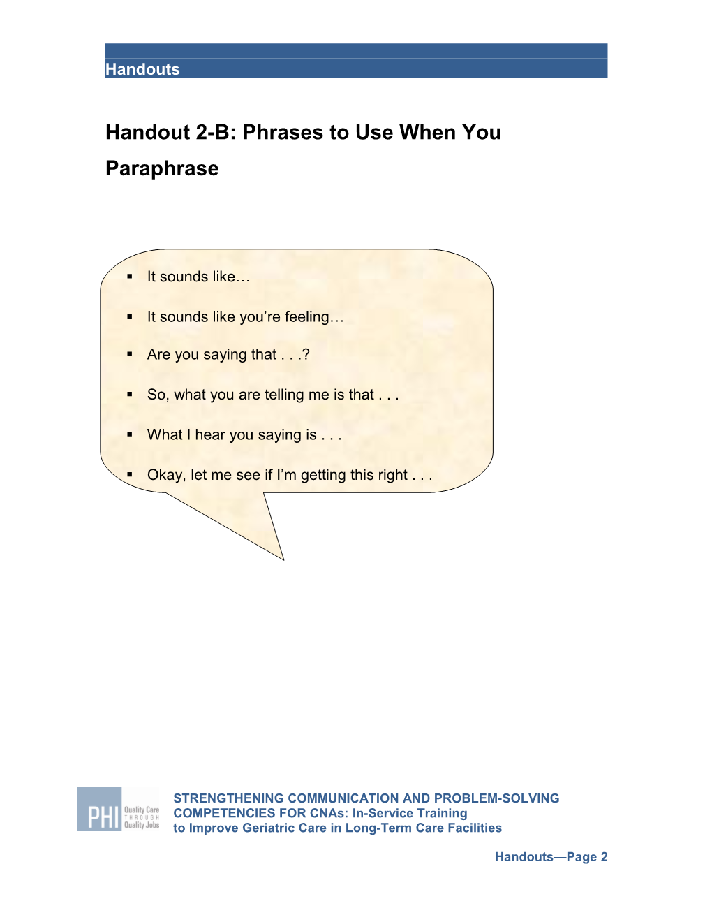 Handout 2-A: Overview of Paraphrasing