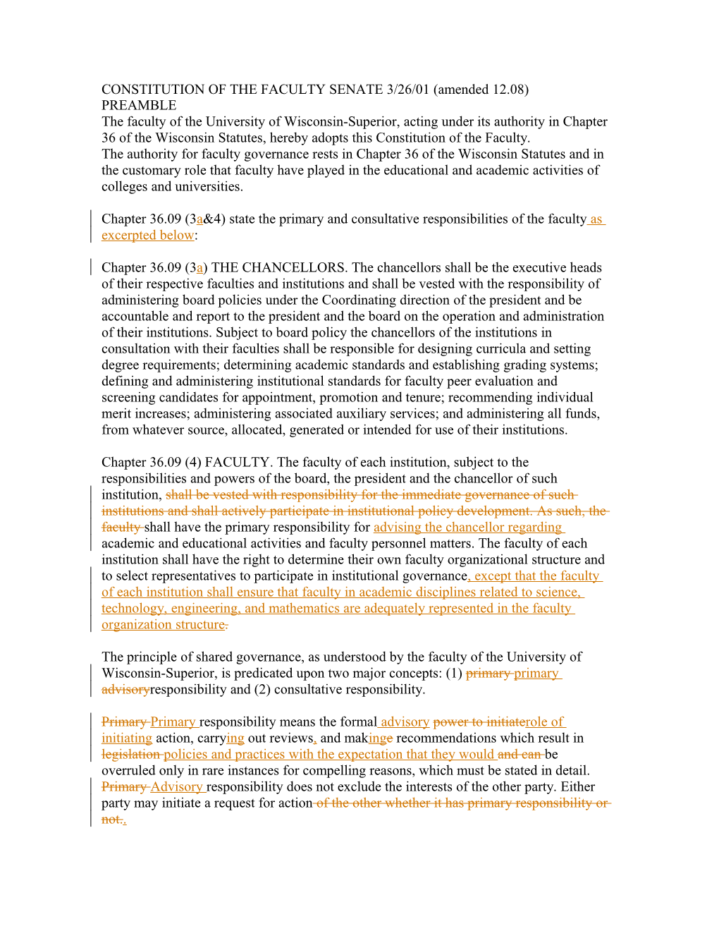 CONSTITUTION of the FACULTY SENATE 3/26/01 (Amended 12.08)