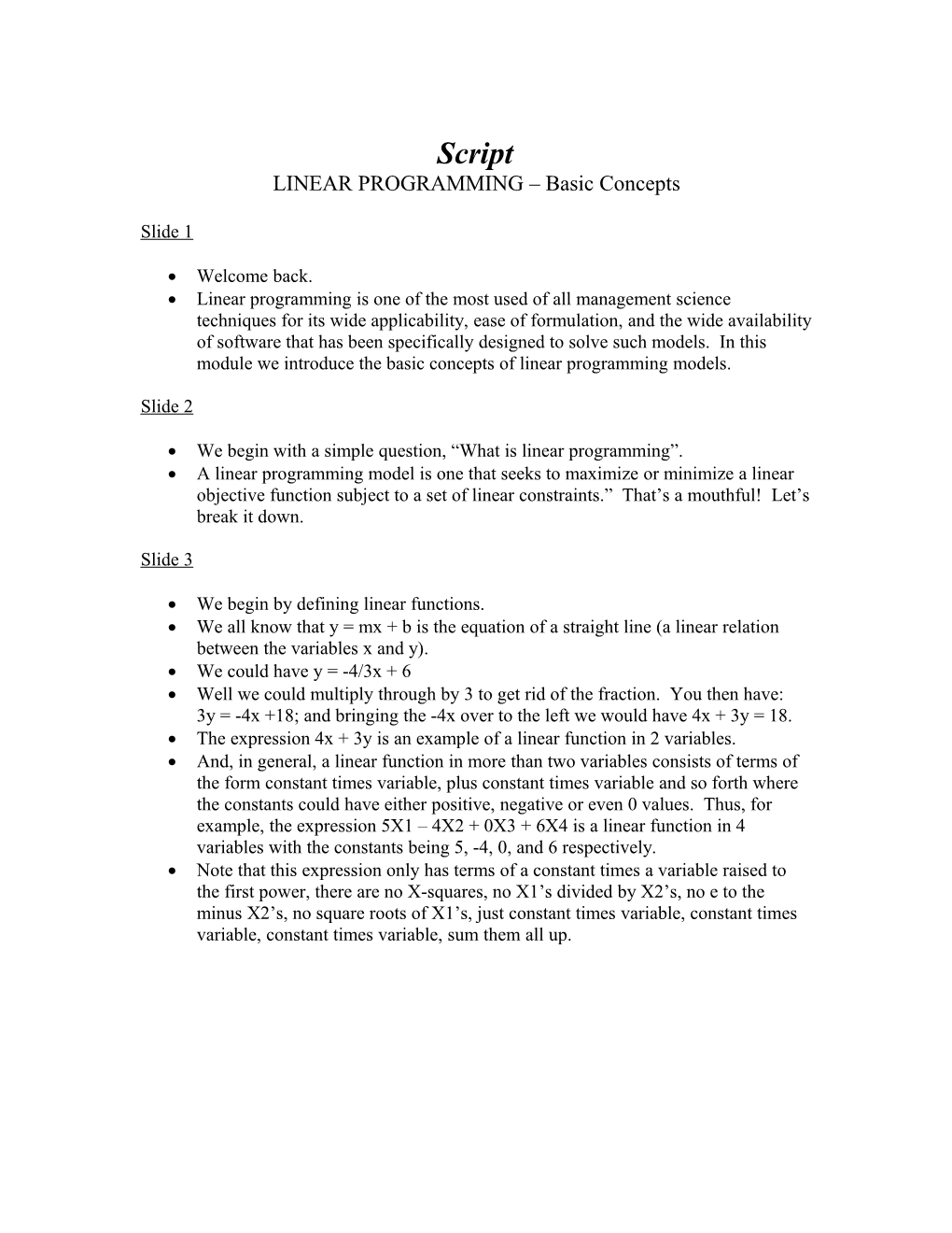 LINEAR PROGRAMMING Basic Concepts