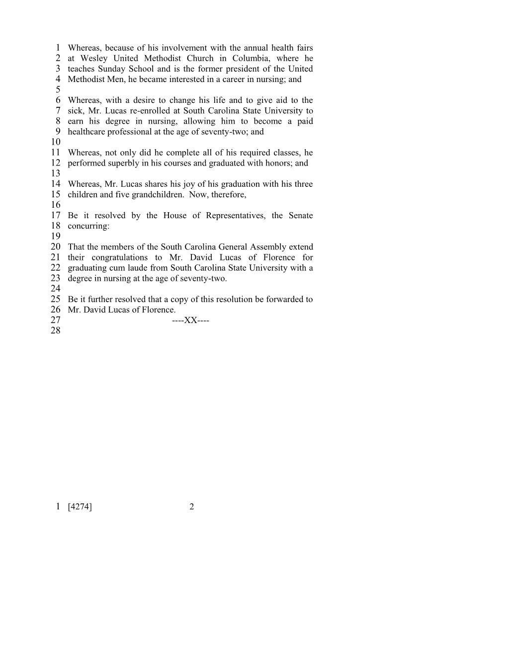 2003-2004 Bill 4274: Mr. David Lucas - South Carolina Legislature Online