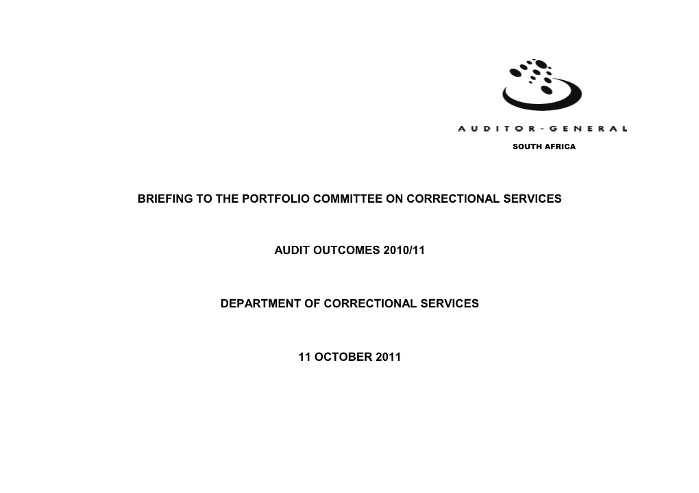 Briefing to the Portfolio Committee on Correctional Services