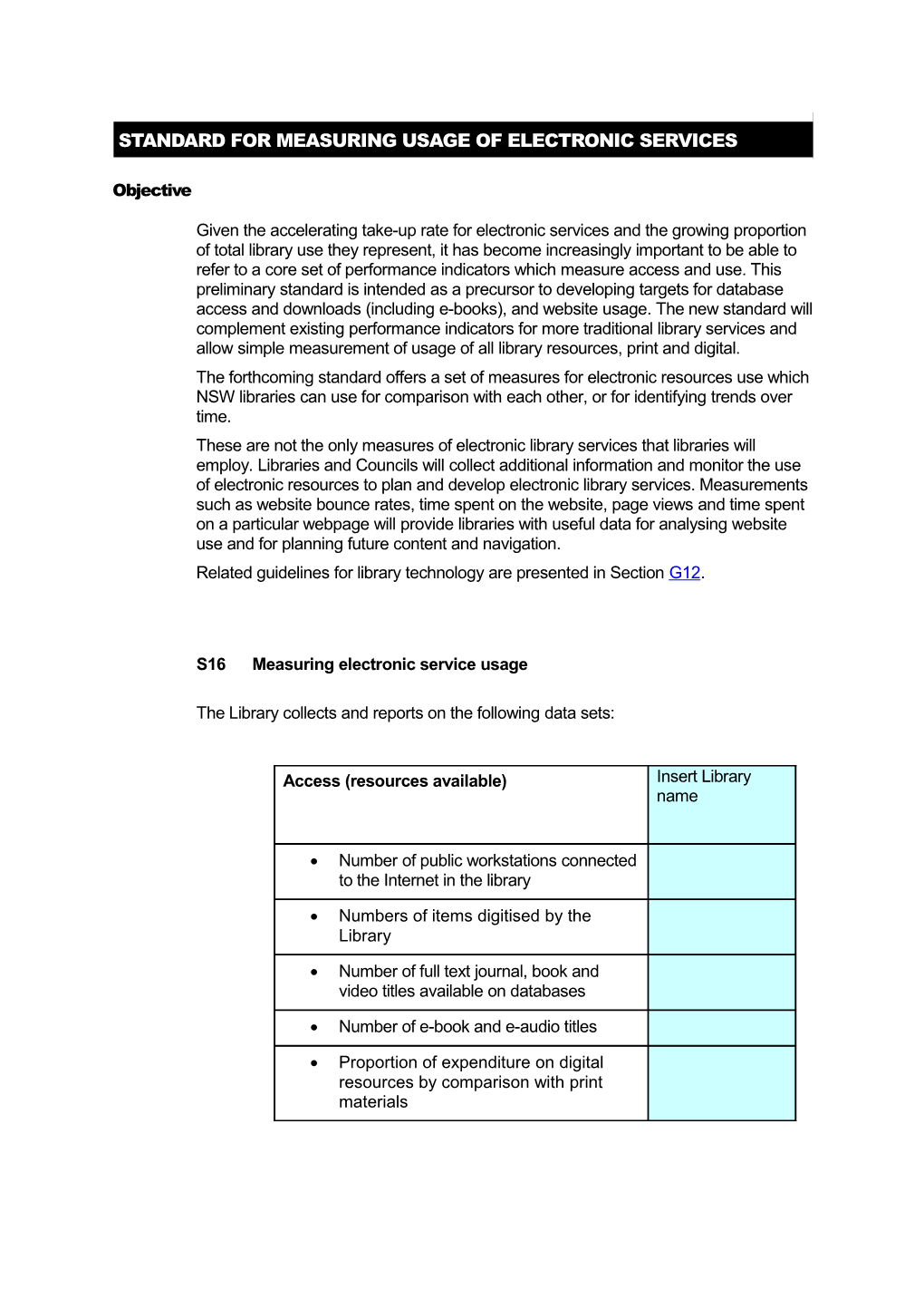 Living Learning Libraries Worksheet Standard 16 Electronic Usage