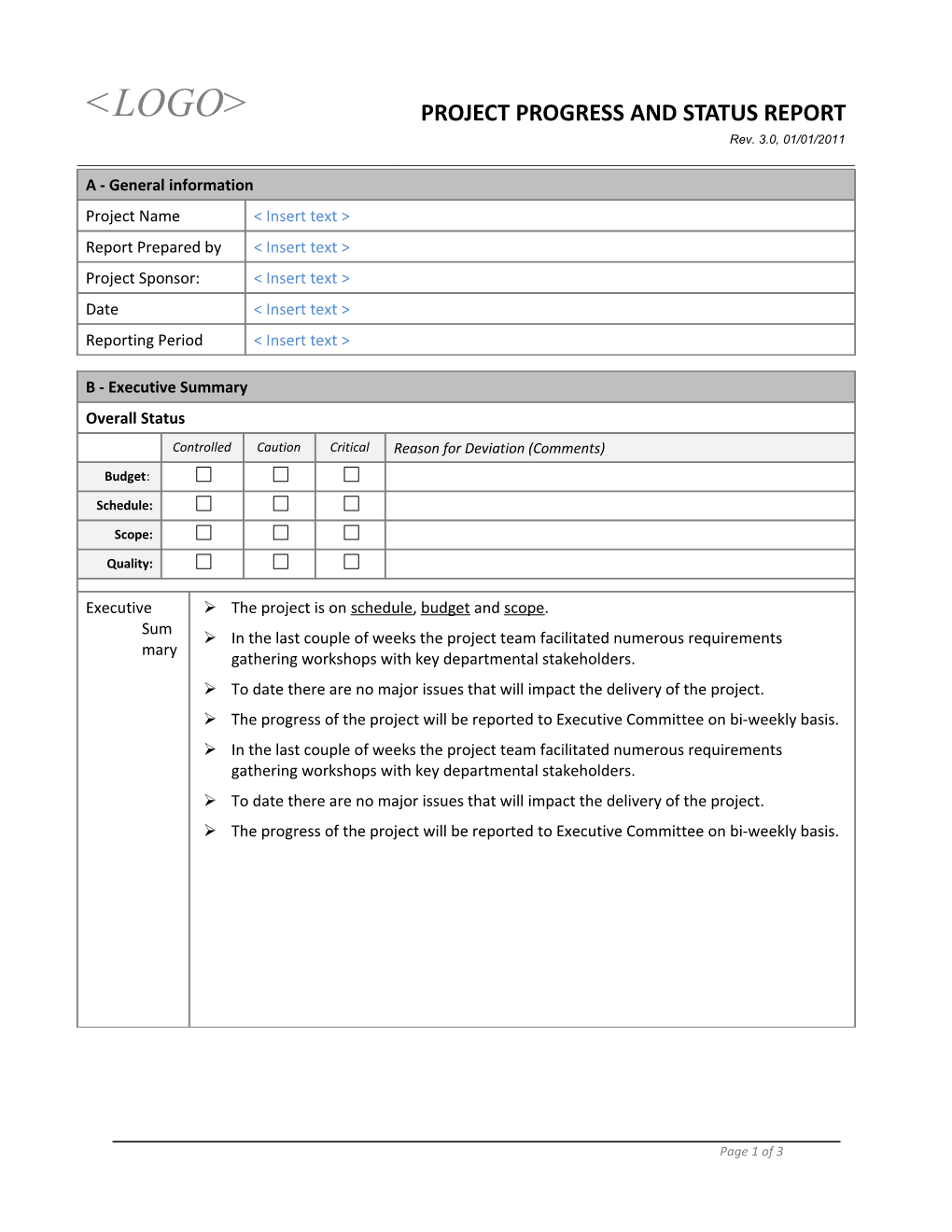 Project Progress and Status Report