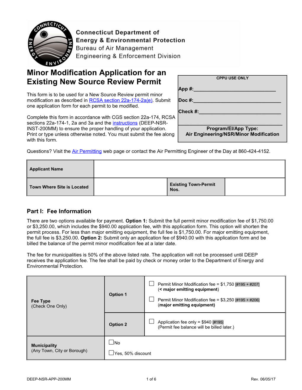 Minor Modification Application for an Existing New Source Review Permit