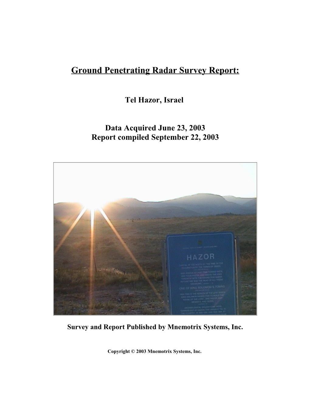 Ground Penetrating Radar Survey Report