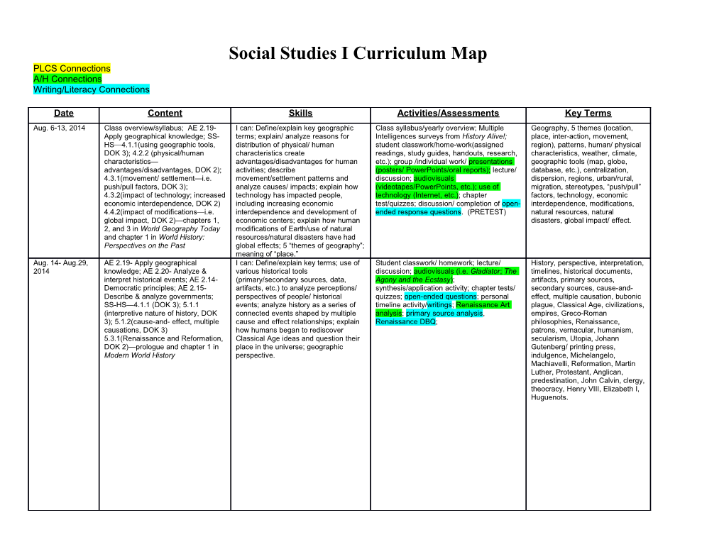 Social Studies II Curriculum Map