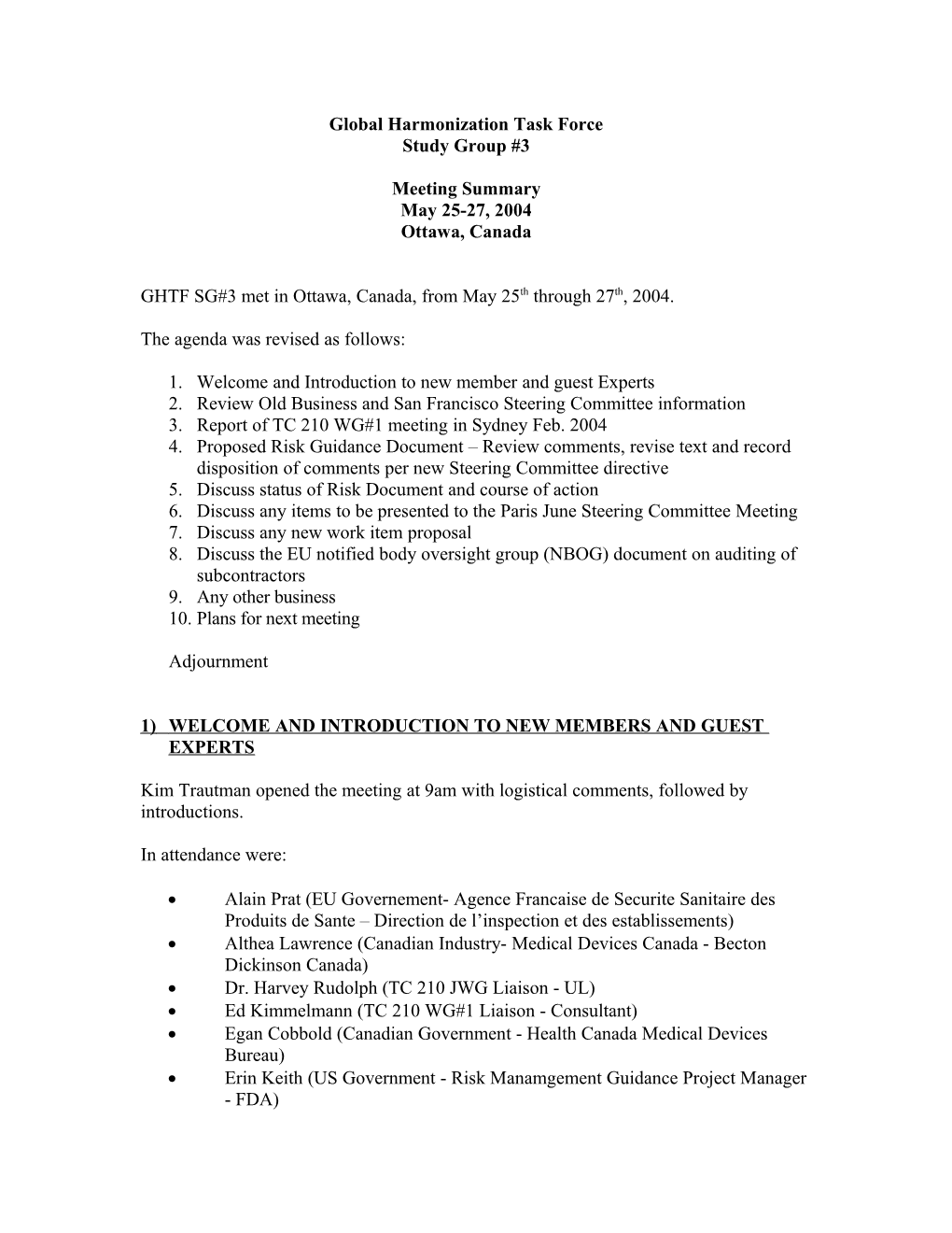 GHTF SG3 Meeting Minutes - May 2004
