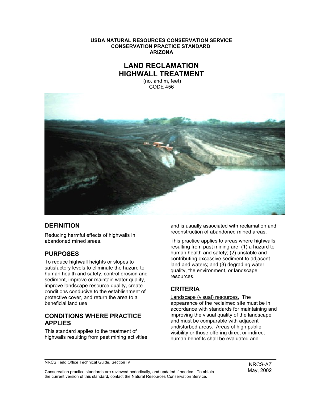 Land Reclamation, Highwall Treatment 456