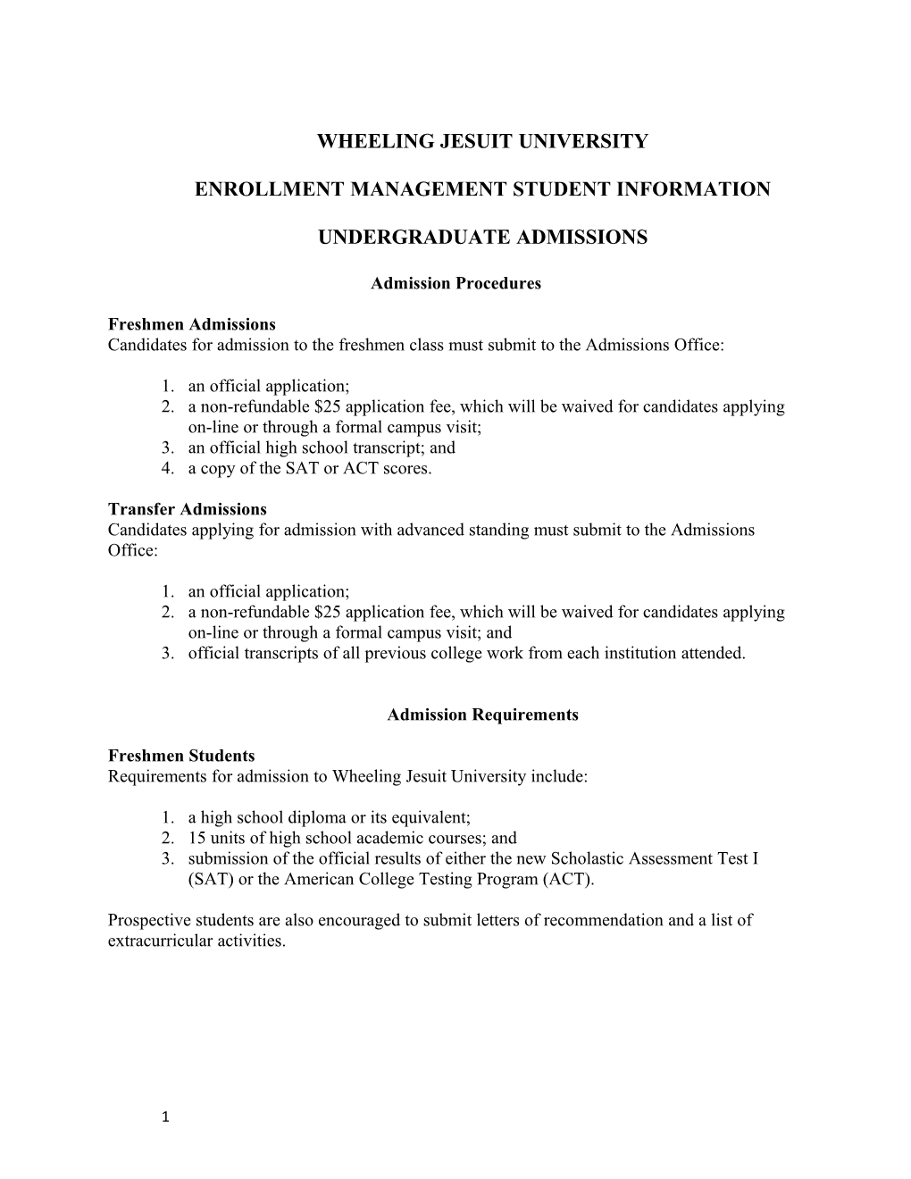 Enrollment Management Student Information