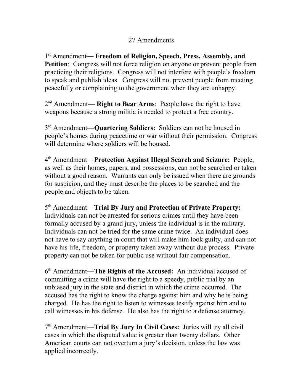 1St Amendment Freedom of Religion, Speech, Press, Assembly, and Petition : Congress Will