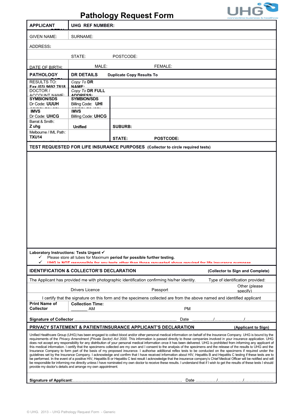 Pathology Request Form