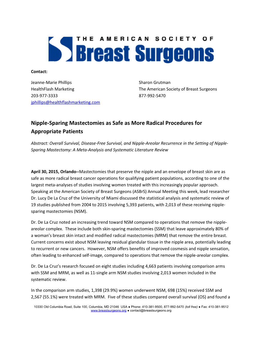 Nipple-Sparing Mastectomies As Safe As More Radical Procedures for Appropriate Patients