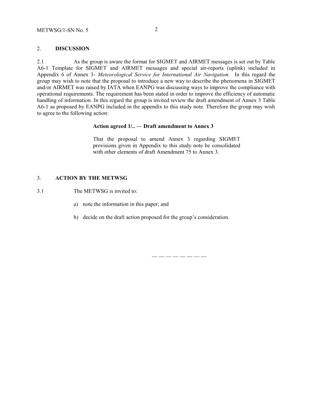 Amendment to the Template for Sigmet and Airmet