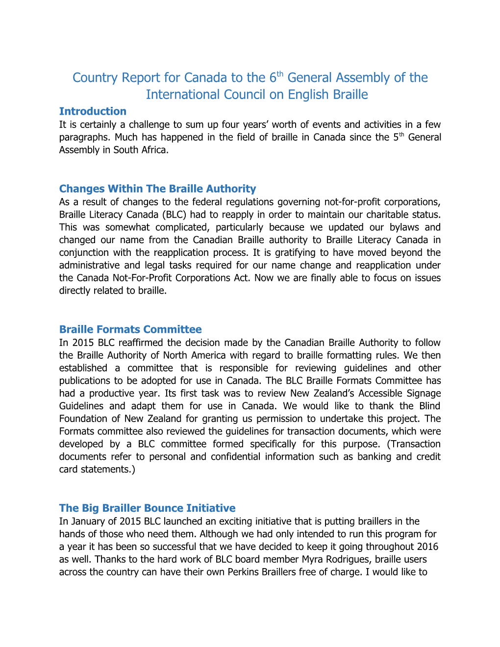 Country Report for Canada to the 6Th General Assembly of the International Council on English