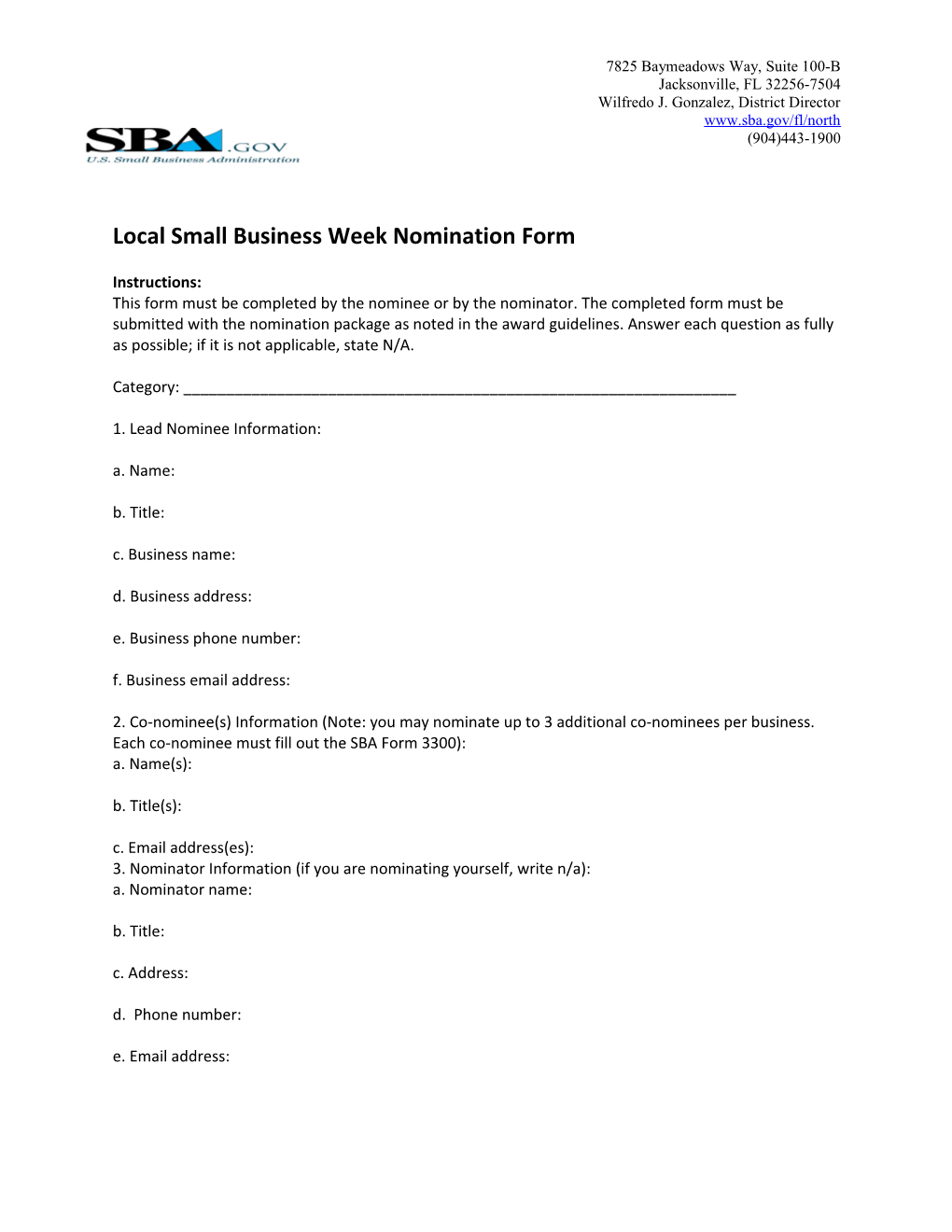 Local Small Business Week Nomination Form